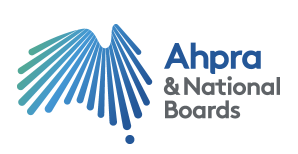 AHPRA logo linking to the official Australian Health Practitioner Regulation Agency website for registered healthcare professionals